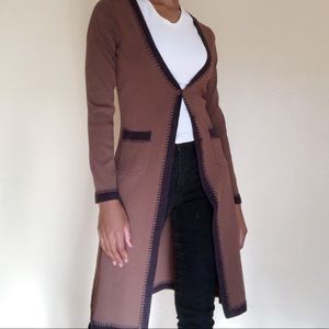Studio M Long Brown Stitched Cardigan